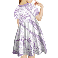 Sharks Couple Dreamy Polynesians Floral Sea Kid Short Sleeve Dress Lilac - Polynesian Pride