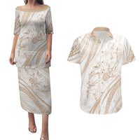 Sharks Couple Dreamy Polynesians Floral Sea Couples Matching Puletasi and Hawaiian Shirt Hazel - Polynesian Pride
