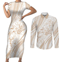 Sharks Couple Dreamy Polynesians Floral Sea Couples Matching Short Sleeve Bodycon Dress and Long Sleeve Button Shirt Hazel - Polynesian Pride