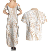 Sharks Couple Dreamy Polynesians Floral Sea Couples Matching Summer Maxi Dress and Hawaiian Shirt Hazel - Polynesian Pride