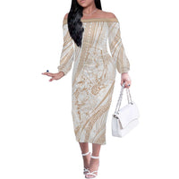Sharks Couple Dreamy Polynesians Floral Sea Family Matching Off The Shoulder Long Sleeve Dress and Hawaiian Shirt Hazel LT7 Mom's Dress Hazel - Polynesian Pride