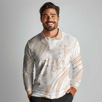Sharks Couple Dreamy Polynesians Floral Sea Long Sleeve Polo Shirt Hazel - Polynesian Pride