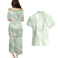 Sharks Couple Dreamy Polynesians Floral Sea Couples Matching Puletasi and Hawaiian Shirt Emerald - Polynesian Pride