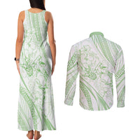 Sharks Couple Dreamy Polynesians Floral Sea Couples Matching Tank Maxi Dress and Long Sleeve Button Shirt Emerald - Polynesian Pride