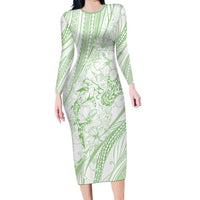 Sharks Couple Dreamy Polynesians Floral Sea Family Matching Long Sleeve Bodycon Dress and Hawaiian Shirt Emerald LT7 Mom's Dress Emerald - Polynesian Pride