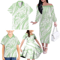 Sharks Couple Dreamy Polynesians Floral Sea Family Matching Off The Shoulder Long Sleeve Dress and Hawaiian Shirt Emerald LT7 - Polynesian Pride