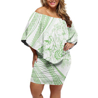 Sharks Couple Dreamy Polynesians Floral Sea Family Matching Off Shoulder Short Dress and Hawaiian Shirt Emerald LT7 Mom's Dress Emerald - Polynesian Pride