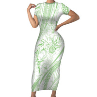 Sharks Couple Dreamy Polynesians Floral Sea Family Matching Short Sleeve Bodycon Dress and Hawaiian Shirt Emerald LT7 Mom's Dress Emerald - Polynesian Pride