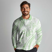 Sharks Couple Dreamy Polynesians Floral Sea Long Sleeve Polo Shirt Emerald - Polynesian Pride