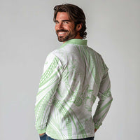 Sharks Couple Dreamy Polynesians Floral Sea Long Sleeve Polo Shirt Emerald - Polynesian Pride
