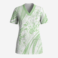 Sharks Couple Dreamy Polynesians Floral Sea Scrub Top Emerald - Polynesian Pride