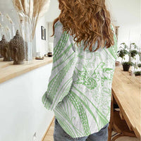 Sharks Couple Dreamy Polynesians Floral Sea Women Casual Shirt Emerald - Polynesian Pride