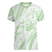 Sharks Couple Dreamy Polynesians Floral Sea Women V-Neck T-Shirt Emerald - Polynesian Pride