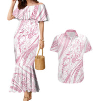 Sharks Couple Dreamy Polynesians Floral Sea Couples Matching Mermaid Dress and Hawaiian Shirt Pink LT7 Pink - Polynesian Pride