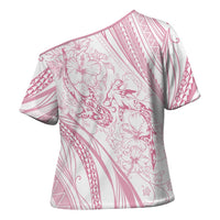 Sharks Couple Dreamy Polynesians Floral Sea Cross Shoulder Shirt Pink - Polynesian Pride