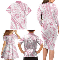Sharks Couple Dreamy Polynesians Floral Sea Family Matching Long Sleeve Bodycon Dress and Hawaiian Shirt Pink LT7 - Polynesian Pride