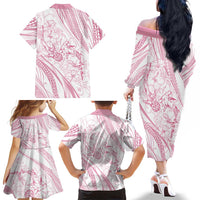 Sharks Couple Dreamy Polynesians Floral Sea Family Matching Off The Shoulder Long Sleeve Dress and Hawaiian Shirt Pink LT7 - Polynesian Pride