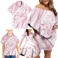 Sharks Couple Dreamy Polynesians Floral Sea Family Matching Off Shoulder Short Dress and Hawaiian Shirt Pink LT7 - Polynesian Pride