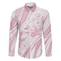 Sharks Couple Dreamy Polynesians Floral Sea Family Matching Summer Maxi Dress and Hawaiian Shirt Pink LT7 Dad's Shirt - Long Sleeve Pink - Polynesian Pride