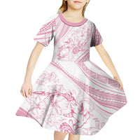 Sharks Couple Dreamy Polynesians Floral Sea Kid Short Sleeve Dress Pink - Polynesian Pride