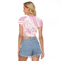 Sharks Couple Dreamy Polynesians Floral Sea Raglan Cropped T Shirt Pink - Polynesian Pride
