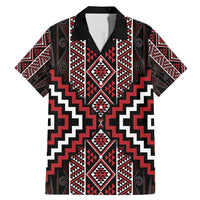 Red Tukutuku Pattern Aotearoa Family Matching Mermaid Dress and Hawaiian Shirt Niho Taniwha and Puhoro Motifs LT7 Dad's Shirt - Short Sleeve Red - Polynesian Pride