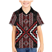 Red Tukutuku Pattern Aotearoa Family Matching Mermaid Dress and Hawaiian Shirt Niho Taniwha and Puhoro Motifs LT7 Son's Shirt Red - Polynesian Pride