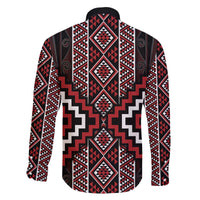 Red Tukutuku Pattern Aotearoa Family Matching Off The Shoulder Long Sleeve Dress and Hawaiian Shirt Niho Taniwha and Puhoro Motifs LT7 - Polynesian Pride