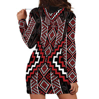 Red Tukutuku Pattern Aotearoa Hoodie Dress Niho Taniwha and Puhoro Motifs