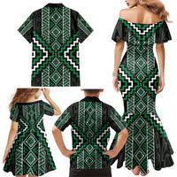 Jade Tukutuku Pattern Aotearoa Family Matching Mermaid Dress and Hawaiian Shirt Niho Taniwha and Puhoro Motifs LT7 - Polynesian Pride