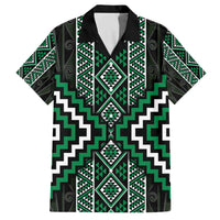 Jade Tukutuku Pattern Aotearoa Family Matching Off The Shoulder Long Sleeve Dress and Hawaiian Shirt Niho Taniwha and Puhoro Motifs LT7 Dad's Shirt - Short Sleeve Green - Polynesian Pride