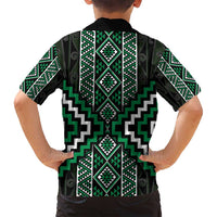Jade Tukutuku Pattern Aotearoa Family Matching Off Shoulder Short Dress and Hawaiian Shirt Niho Taniwha and Puhoro Motifs LT7 - Polynesian Pride