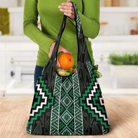 Jade Tukutuku Pattern Aotearoa Grocery Bag Niho Taniwha and Puhoro Motifs