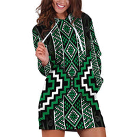 Jade Tukutuku Pattern Aotearoa Hoodie Dress Niho Taniwha and Puhoro Motifs