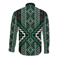 Jade Tukutuku Pattern Aotearoa Long Sleeve Button Shirt Niho Taniwha and Puhoro Motifs