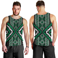 Jade Tukutuku Pattern Aotearoa Men Tank Top Niho Taniwha and Puhoro Motifs
