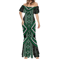 Jade Tukutuku Pattern Aotearoa Mermaid Dress Niho Taniwha and Puhoro Motifs LT7 - Polynesian Pride