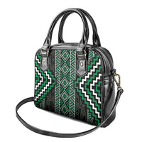 Jade Tukutuku Pattern Aotearoa Shoulder Handbag Niho Taniwha and Puhoro Motifs