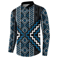 Azure Tukutuku Pattern Aotearoa Button Sweatshirt Niho Taniwha and Puhoro Motifs
