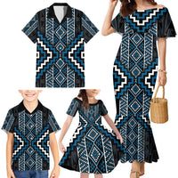 Azure Tukutuku Pattern Aotearoa Family Matching Mermaid Dress and Hawaiian Shirt Niho Taniwha and Puhoro Motifs LT7 - Polynesian Pride