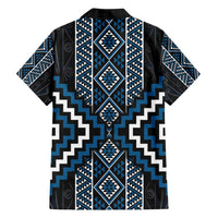 Azure Tukutuku Pattern Aotearoa Family Matching Off Shoulder Maxi Dress and Hawaiian Shirt Niho Taniwha and Puhoro Motifs LT7 - Polynesian Pride