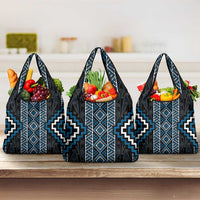 Azure Tukutuku Pattern Aotearoa Grocery Bag Niho Taniwha and Puhoro Motifs