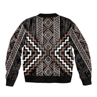 Classic Tukutuku Pattern Aotearoa Bomber Jacket Niho Taniwha and Puhoro Motifs