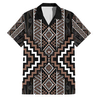 Classic Tukutuku Pattern Aotearoa Family Matching Mermaid Dress and Hawaiian Shirt Niho Taniwha and Puhoro Motifs LT7 Dad's Shirt - Short Sleeve Brown - Polynesian Pride