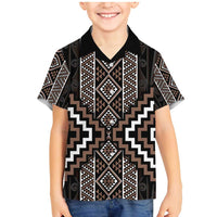 Classic Tukutuku Pattern Aotearoa Family Matching Mermaid Dress and Hawaiian Shirt Niho Taniwha and Puhoro Motifs LT7 Son's Shirt Brown - Polynesian Pride