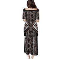 Classic Tukutuku Pattern Aotearoa Family Matching Puletasi and Hawaiian Shirt Niho Taniwha and Puhoro Motifs
