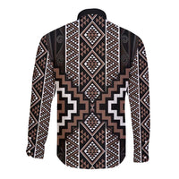 Classic Tukutuku Pattern Aotearoa Long Sleeve Button Shirt Niho Taniwha and Puhoro Motifs