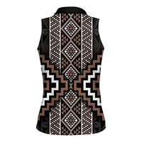 Classic Tukutuku Pattern Aotearoa Women Sleeveless Polo Shirt Niho Taniwha and Puhoro Motifs