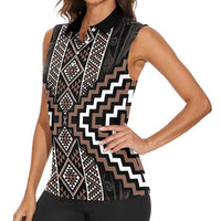 Classic Tukutuku Pattern Aotearoa Women Sleeveless Polo Shirt Niho Taniwha and Puhoro Motifs