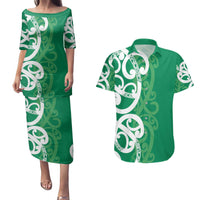 Pounamu Green Maori Couples Matching Puletasi and Hawaiian Shirt Koru Kowhaiwhai - Polynesian Pride